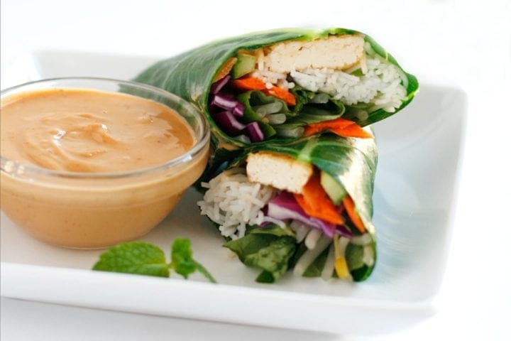 Asian Collard Wraps with Peanut Sauce