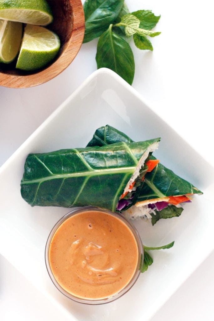 Asian Collard Wraps with Peanut Sauce