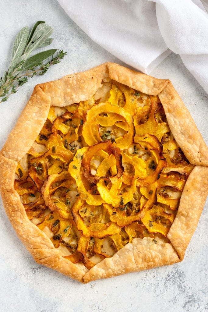 Roasted Delicata Squash, Leek and Sage Galette 