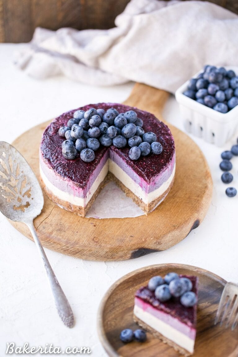 No-Bake Layered Blueberry Cheesecake (Gluten-Free, Paleo + Vegan)