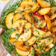 summer peach salad with pistachios