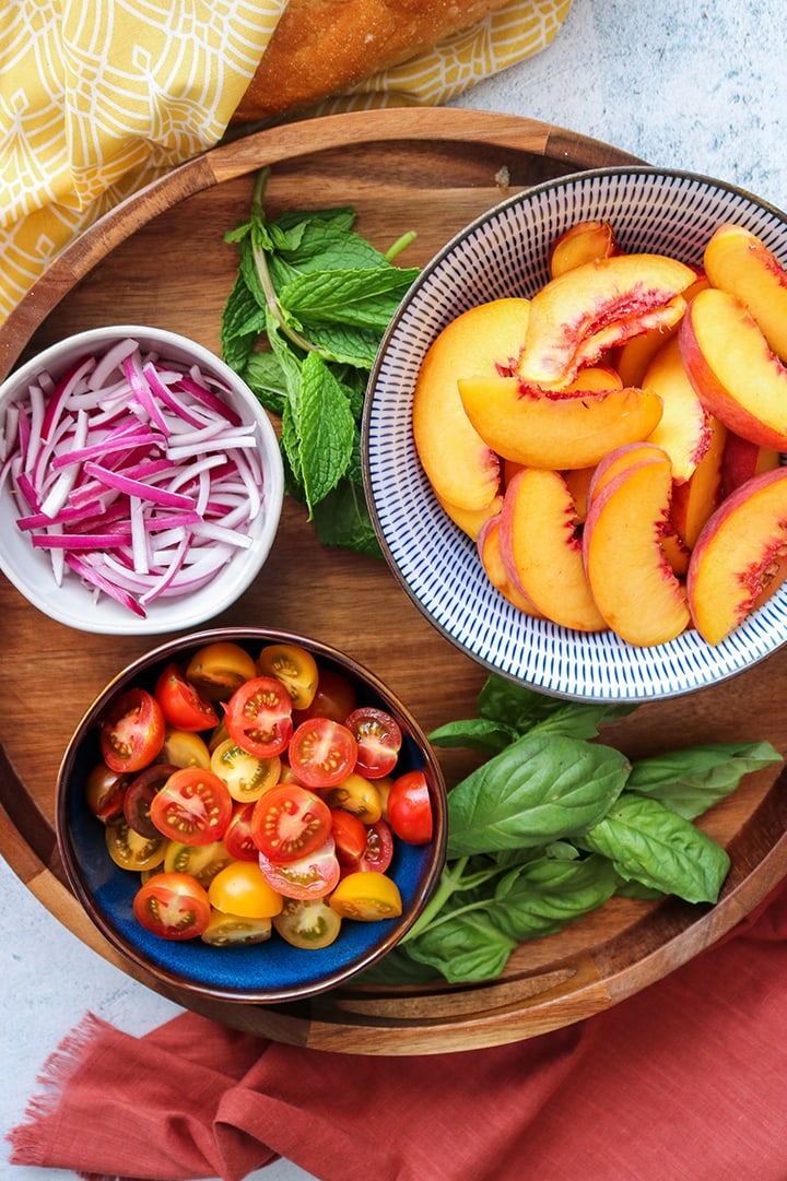 peach and tomato panzanella