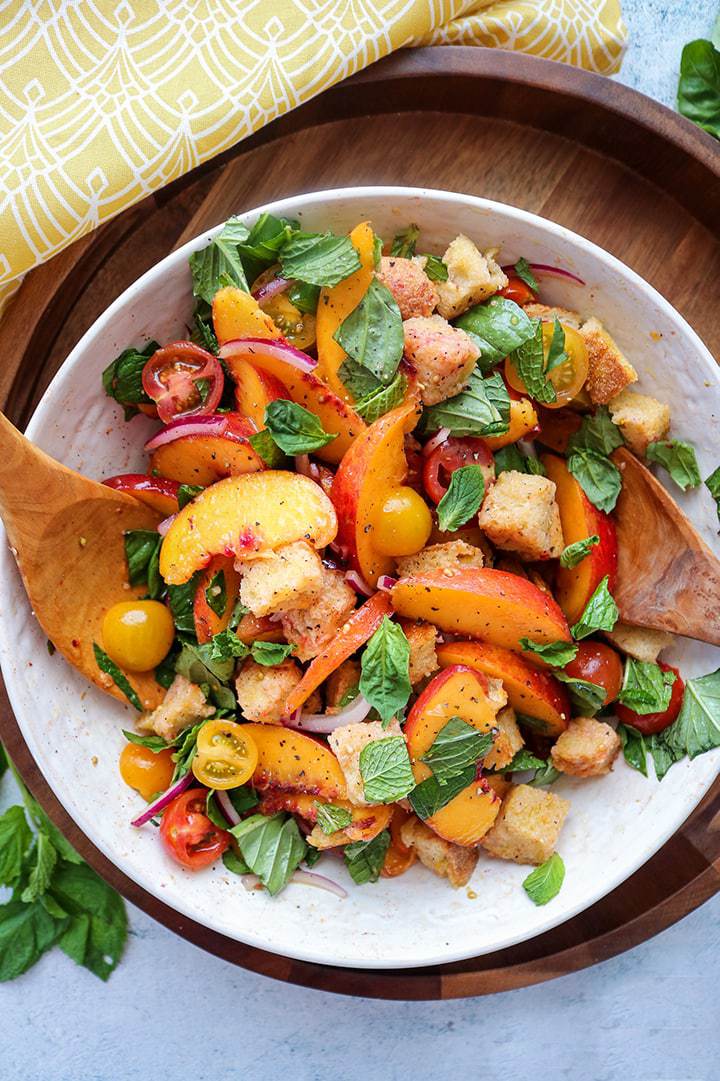 peach and tomato panzanella