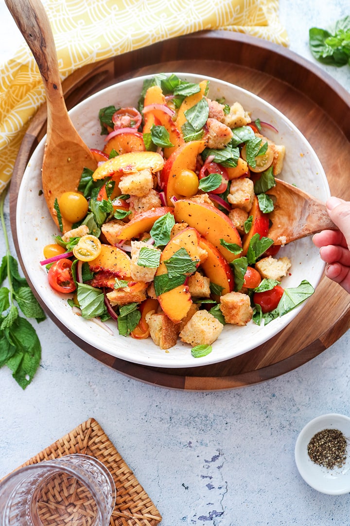 peach and tomato panzanella