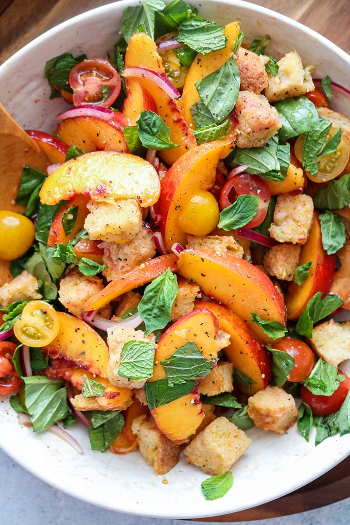 peach and tomato panzanella