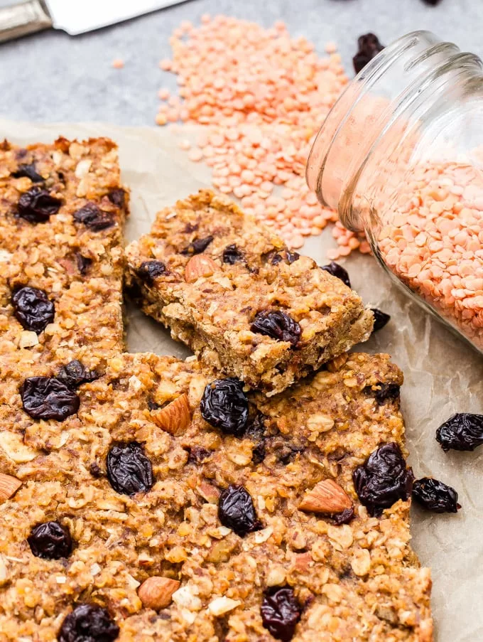 Cherry Almond Red Lentil Granola Bars