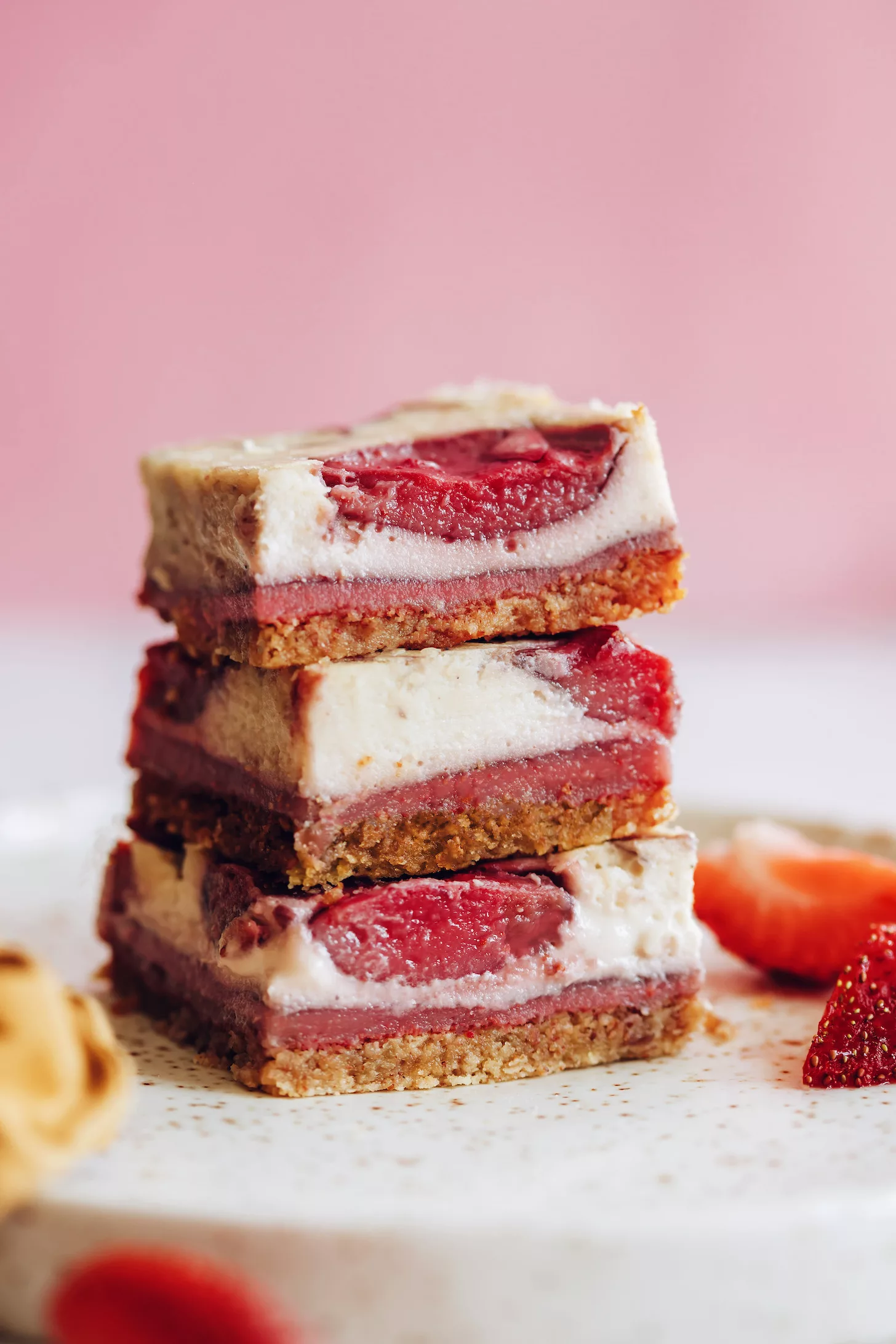 Strawberry Cheesecake Bars from Minimalist Baker - Vegan Strawberry Dessert Recipes